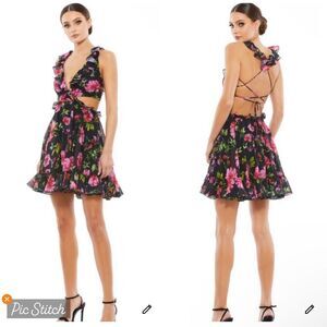 Mac Duggal Ruffle Cut Out Lace Up Flowy Mini Dress *ALTERED TO SIZE 8*